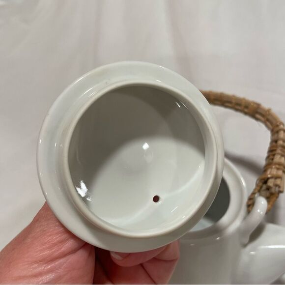 Vintage Japanese Porcelain 4.5" Teapot with Rattan Handle - Picture 8 of 15